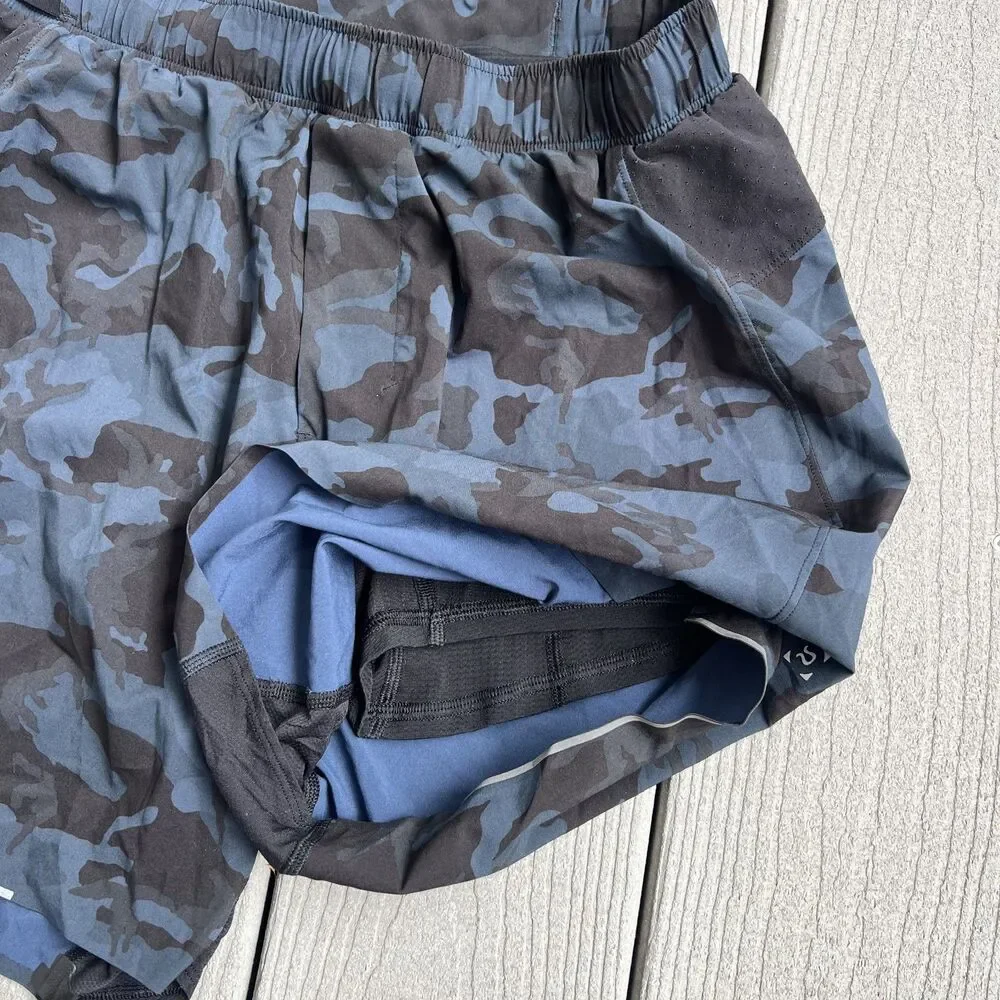 Lululemon Blue Black Camo Lined Training Shorts Men's-Size S